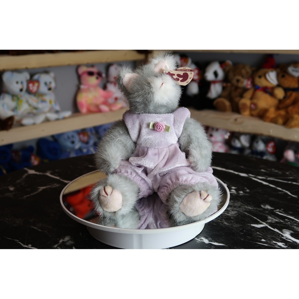 Ty Collectibles Whiskers Cat Plush Grey White Tail Lavender Velvet Dress Rosebud